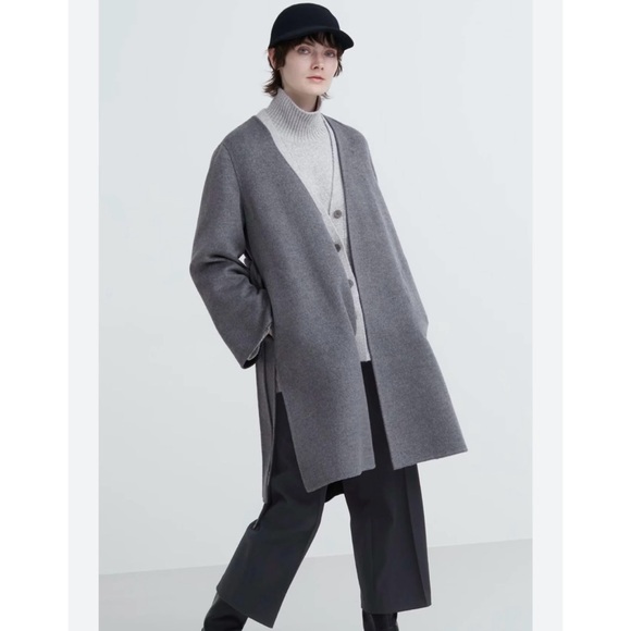 Uniqlo Minimalist Oversized Modern Double Face Wrap Coat Wool Blend size small - Picture 8 of 9